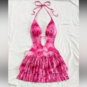 SHEIN Pink Floral Backless Dress